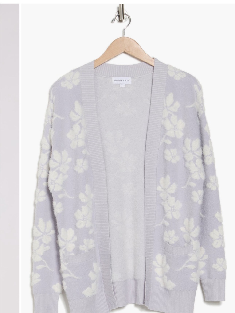 Lavender Floral Open-Front Cardigan Sweater